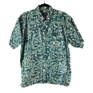 North River Mens Button Down Shirt Fish Novelty Cotton Chest Pocket Green L